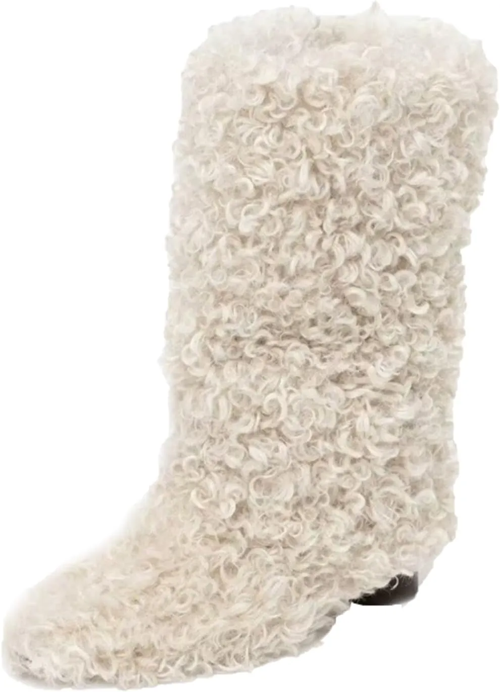 Pointed Thick Heel Fur Boots,Sleeve Casual Snow Boots,Pigskin Lining,Tendon Sole,PU Boot Shaft,Suitable for All Occasions Wool Boots
