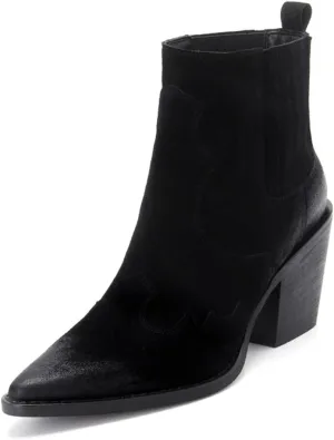Pointed Toe Boots for Women Ankle Booties Mid Heel Thick Square Heel Slip On Western Boots