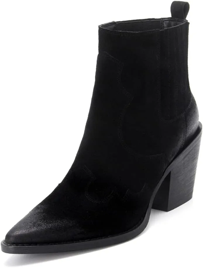 Pointed Toe Boots for Women Ankle Booties Mid Heel Thick Square Heel Slip On Western Boots