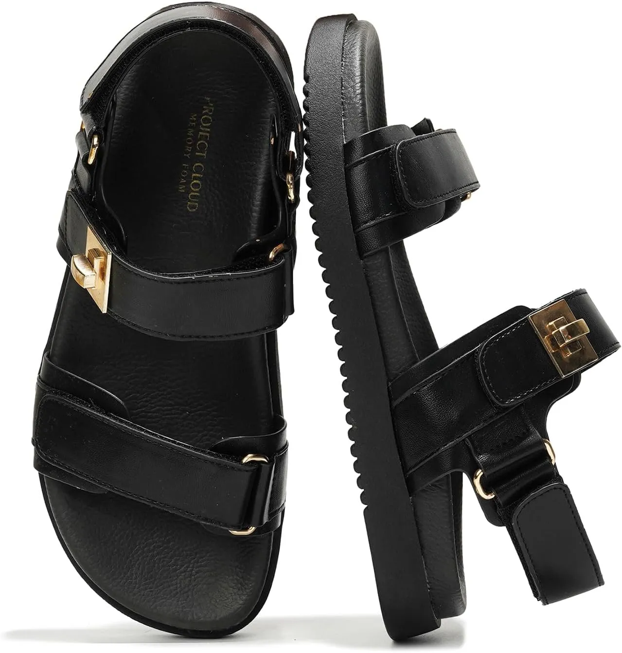 Project Cloud Genuine Leather Platform Sandals Women Footwear - Comfortable and Adjustable Strappy Summer Sandals for Women 2025 - Memory Foam and Non-Slip Slingback Beach Slides (Mona)