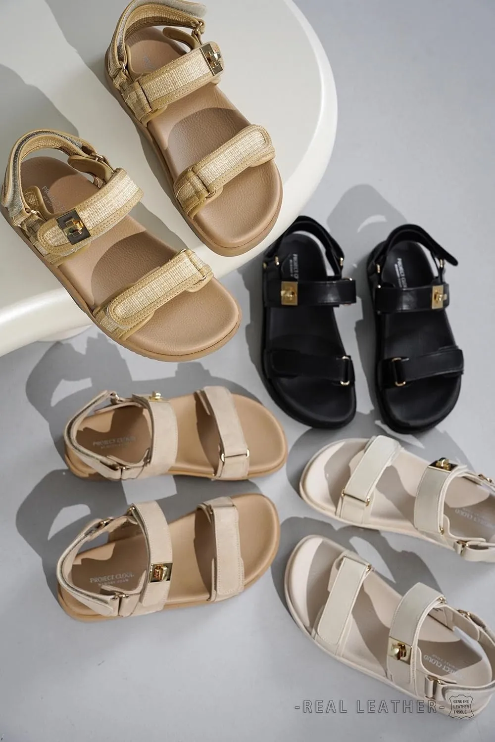 Project Cloud Genuine Leather Platform Sandals Women Footwear - Comfortable and Adjustable Strappy Summer Sandals for Women 2025 - Memory Foam and Non-Slip Slingback Beach Slides (Mona)