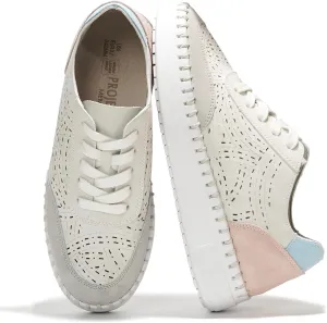 Project Cloud Women's Shoes - Leather Insole Platform Sneakers & Loafers w/Memory Foam, Flexible, Machine Washable - Sockless Wear - Women's Footwear (Azalea, White, 9)