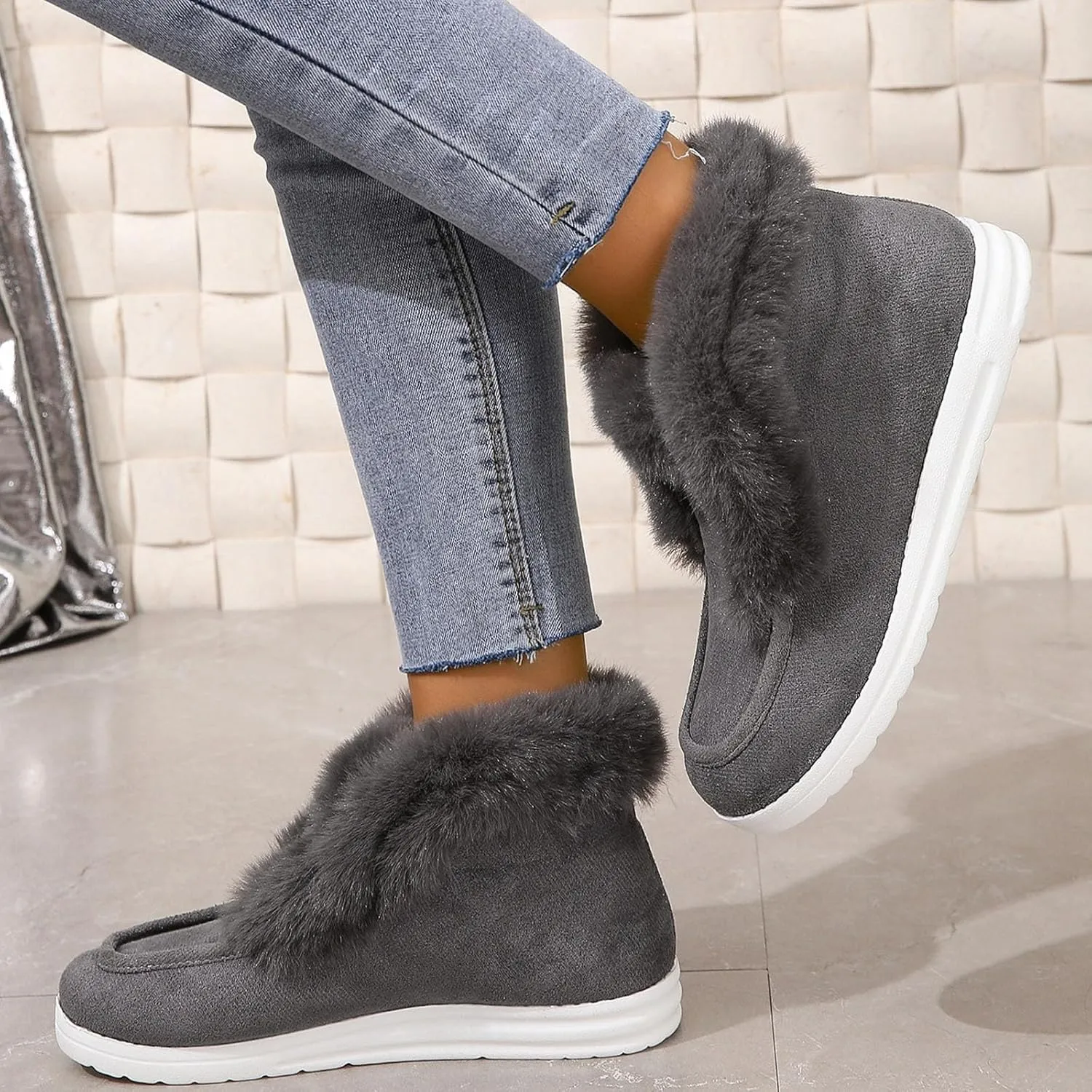 Pubyfun Senior Comfy Winter Ankle Boots Women, Waterproof Winter Boots With Anklet, Ladies Warm and Comfortable Casual Snow Boots