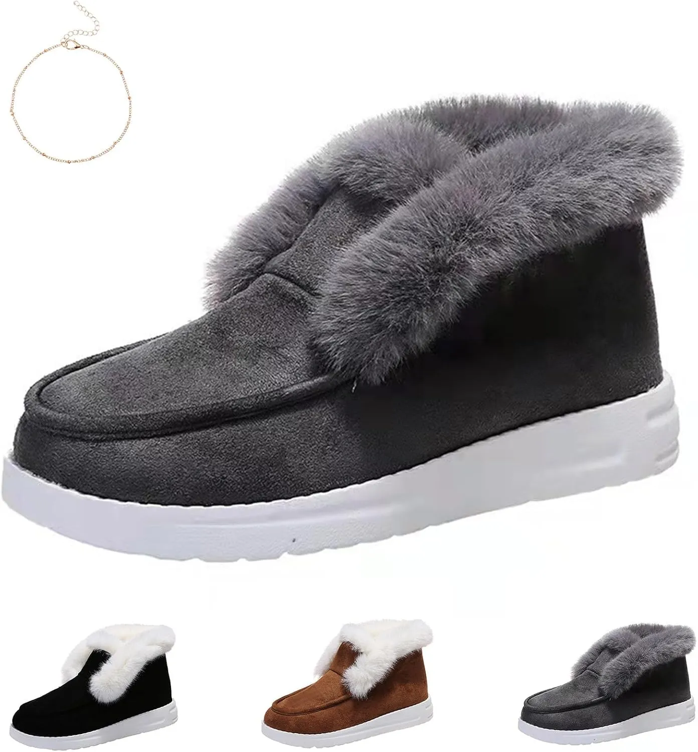 Pubyfun Senior Comfy Winter Ankle Boots Women, Waterproof Winter Boots With Anklet, Ladies Warm and Comfortable Casual Snow Boots