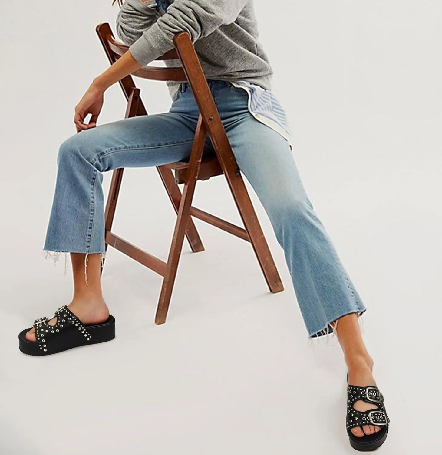 Raffia Sandals for Women Platform Slide Sandals Espadrille Adjustable Double Buckle Summer Comfortable Cute Woven Casual Beach Shoes