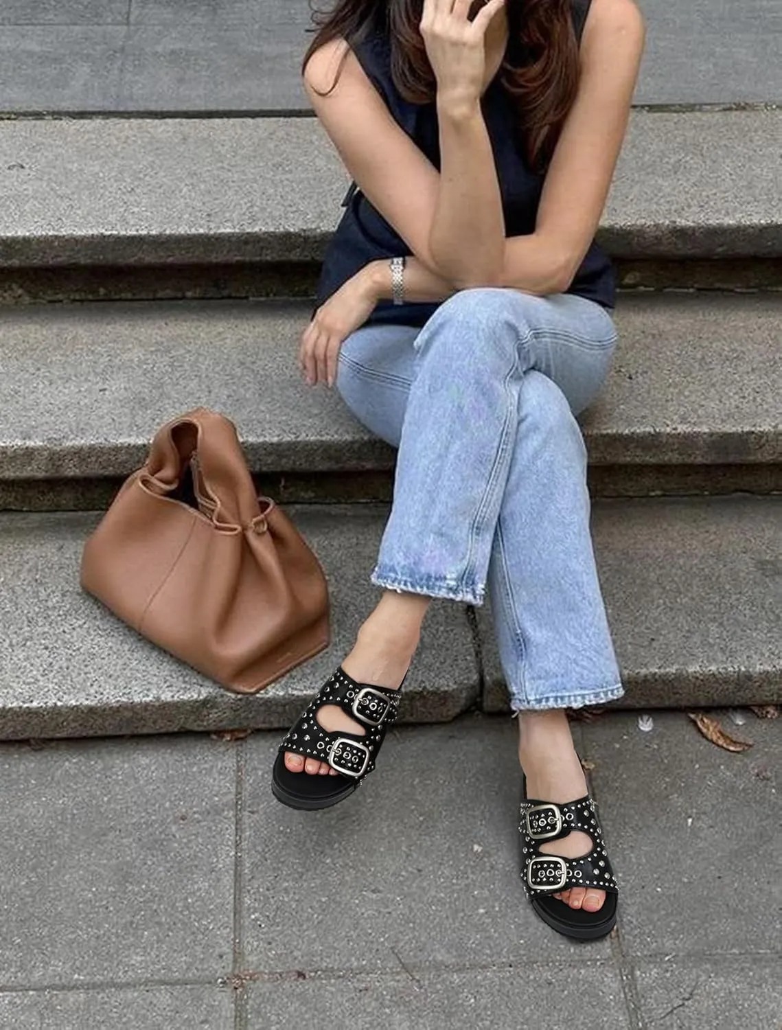 Raffia Sandals for Women Platform Slide Sandals Espadrille Adjustable Double Buckle Summer Comfortable Cute Woven Casual Beach Shoes