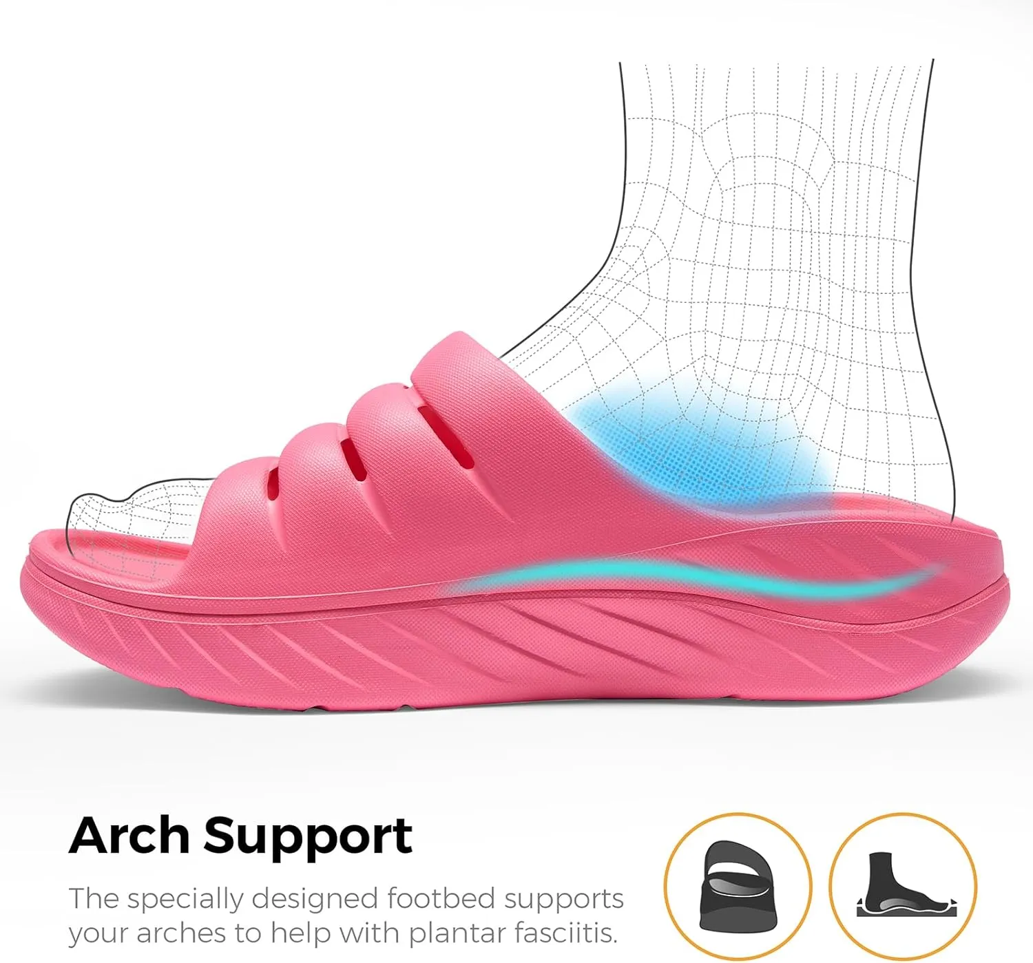 Recovery Sandals for Men and Women Orthotic Plantar Fasciitis Sandals with Arch Support Unisex Thick Slides with Cushion