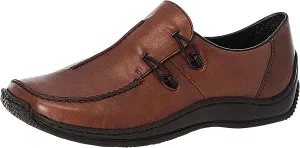 Rieker L1751 Celia Leather Slip-On Women’s Shoes - Comfortable High-Coverage Loafers with Elegant Stitch Detailing, Anti-Stress and Flexible Everyday Support