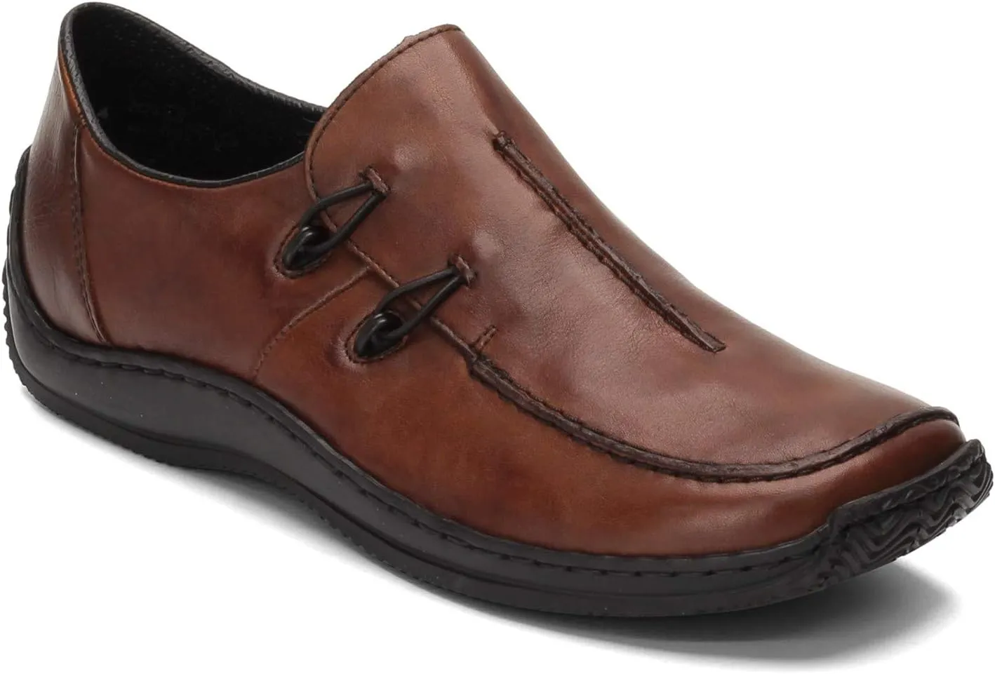Rieker L1751 Celia Leather Slip-On Women’s Shoes - Comfortable High-Coverage Loafers with Elegant Stitch Detailing, Anti-Stress and Flexible Everyday Support