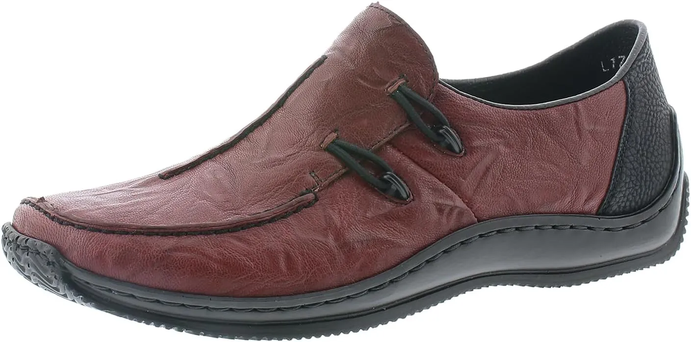 Rieker L1751 Celia Leather Slip-On Women’s Shoes - Comfortable High-Coverage Loafers with Elegant Stitch Detailing, Anti-Stress and Flexible Everyday Support