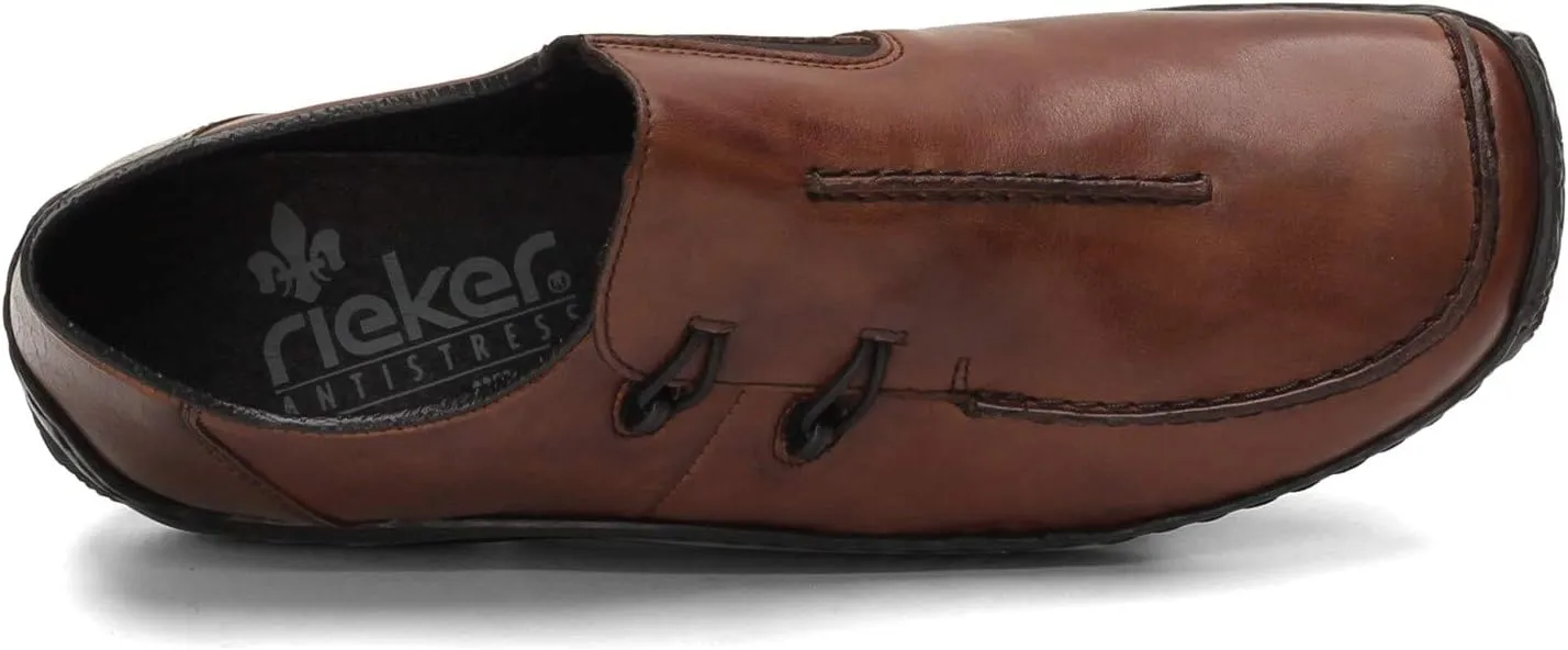 Rieker L1751 Celia Leather Slip-On Women’s Shoes - Comfortable High-Coverage Loafers with Elegant Stitch Detailing, Anti-Stress and Flexible Everyday Support