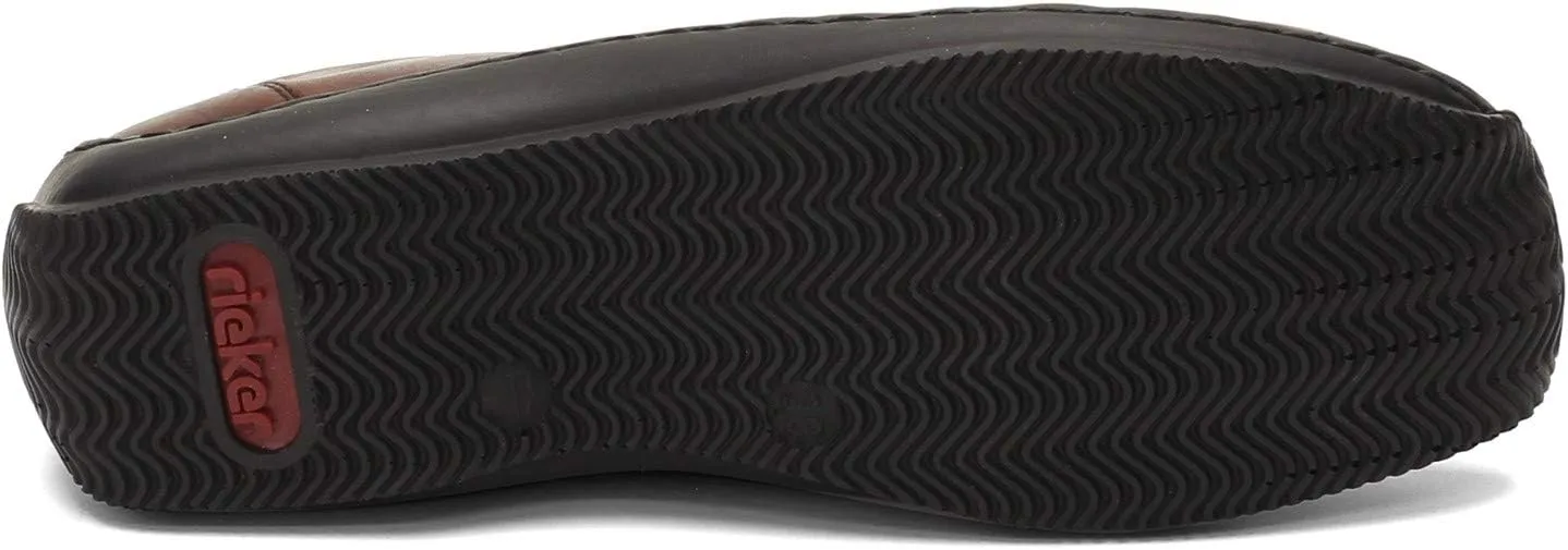 Rieker L1751 Celia Leather Slip-On Women’s Shoes - Comfortable High-Coverage Loafers with Elegant Stitch Detailing, Anti-Stress and Flexible Everyday Support