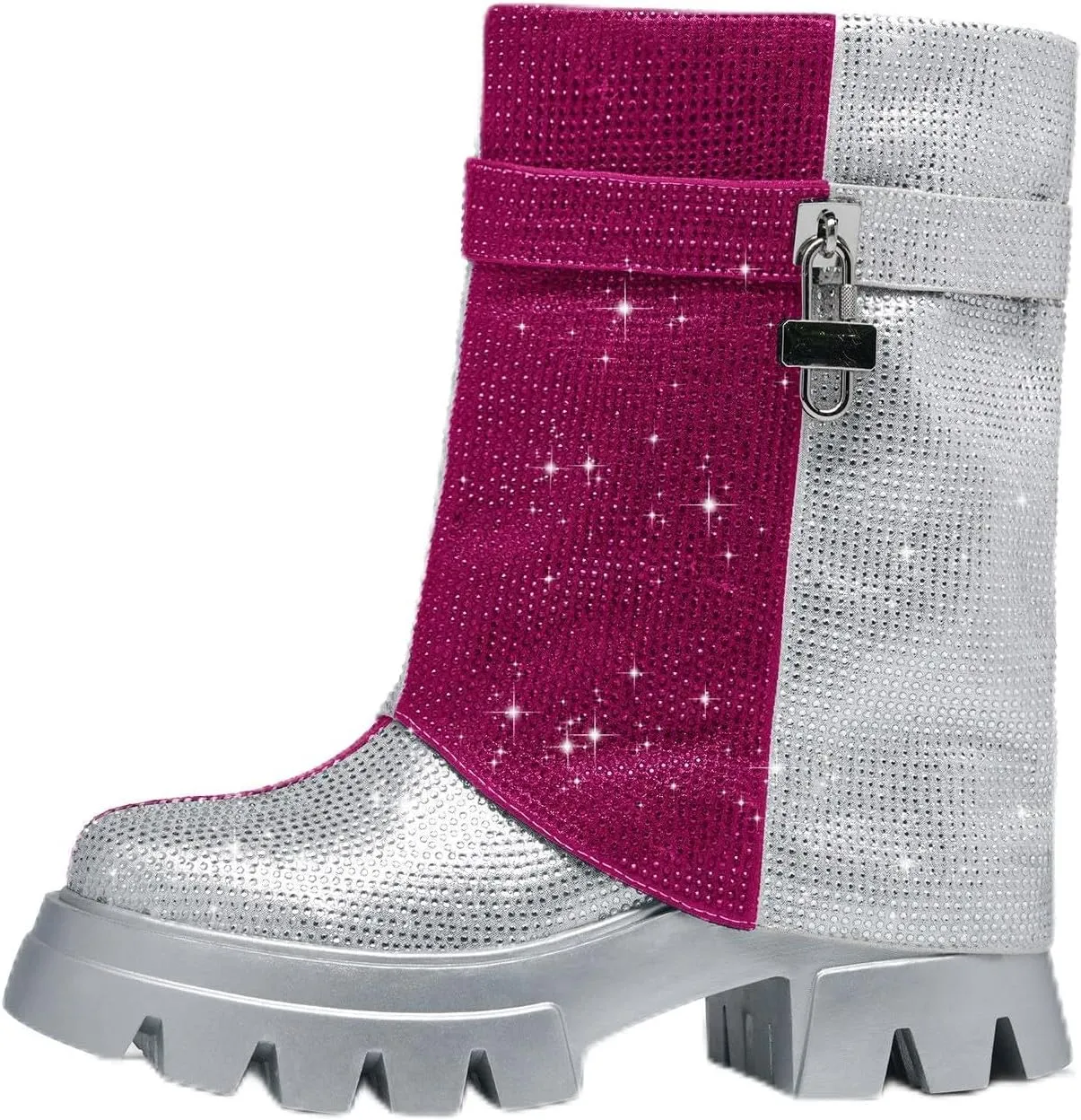 RKQ Zebra platform combat boots for women Low Chunky Heel Adjustable Lace-Up Vamp Inside Zipper Mid Calf Boots Fashion Party Daily Wear leisure Lug Sole Boots