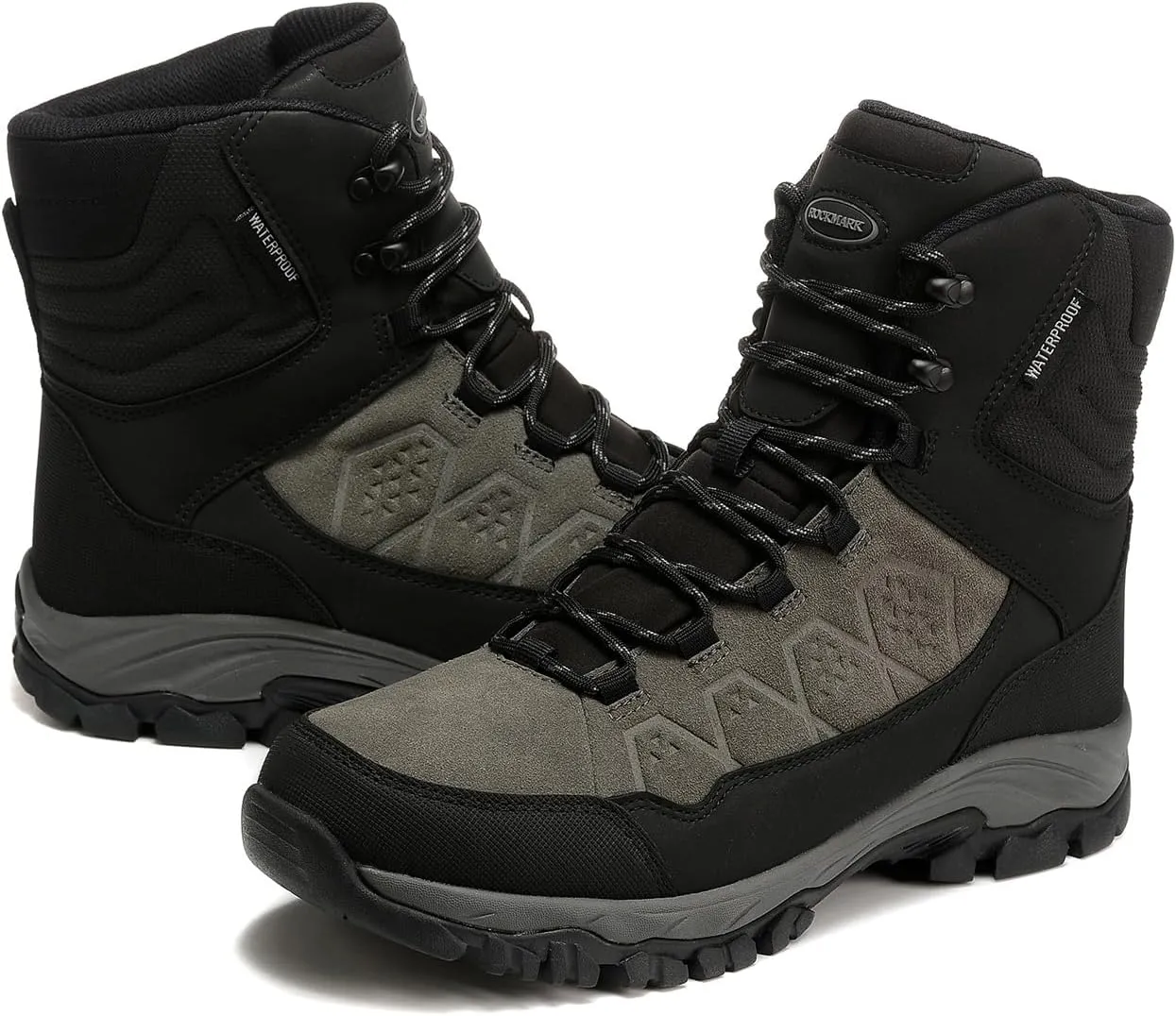 ROCKMARK Men's Warm Snow Boots, Fur Lined Waterproof Winter Shoes, Outdoor Anti-Slip Lightweight Snow Boots