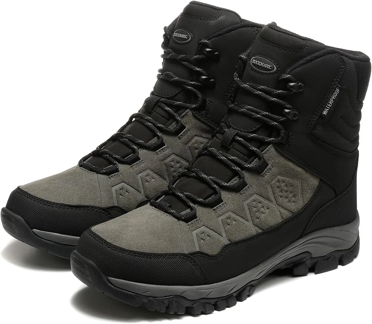 ROCKMARK Men's Warm Snow Boots, Fur Lined Waterproof Winter Shoes, Outdoor Anti-Slip Lightweight Snow Boots