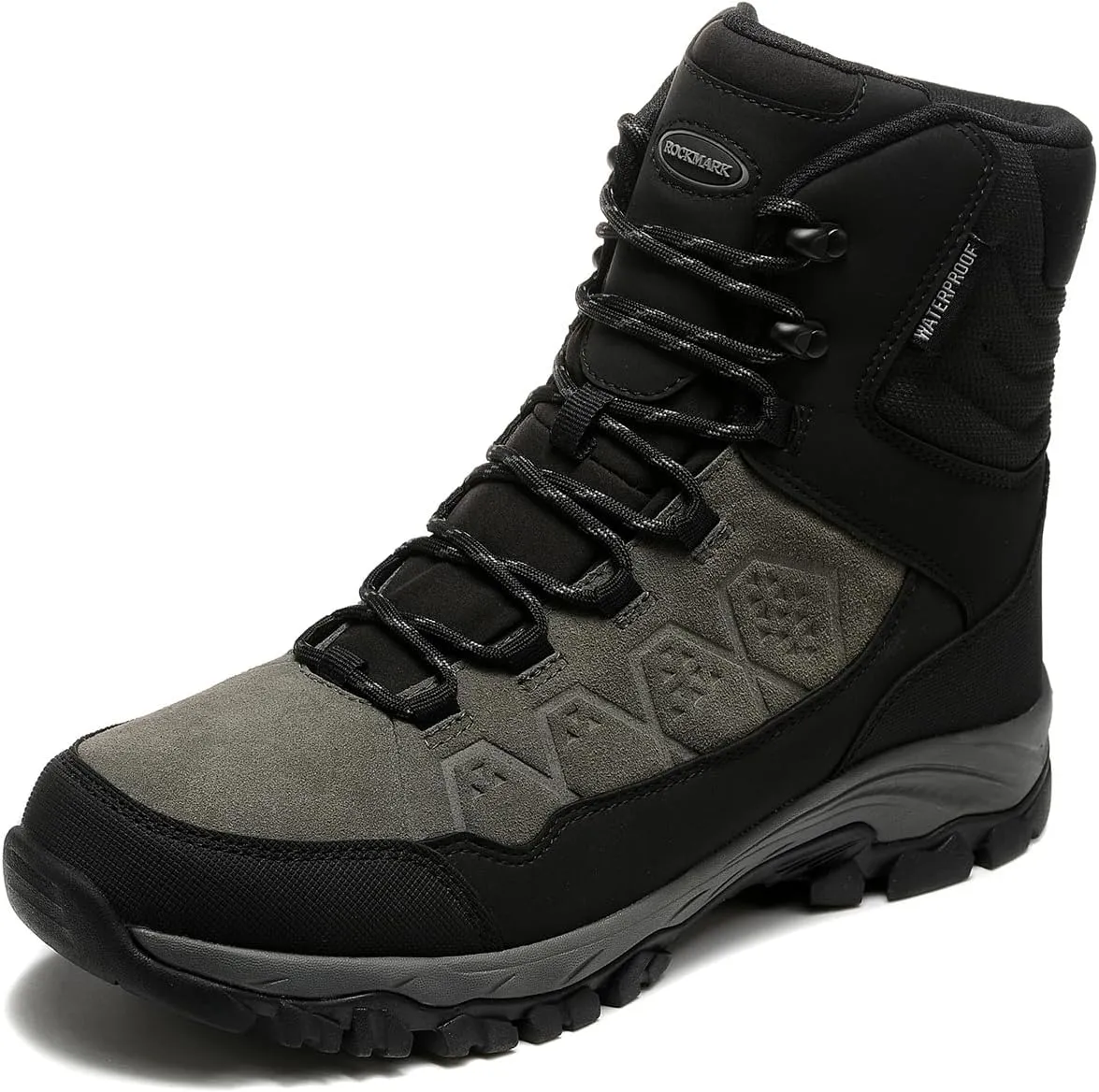 ROCKMARK Men's Warm Snow Boots, Fur Lined Waterproof Winter Shoes, Outdoor Anti-Slip Lightweight Snow Boots