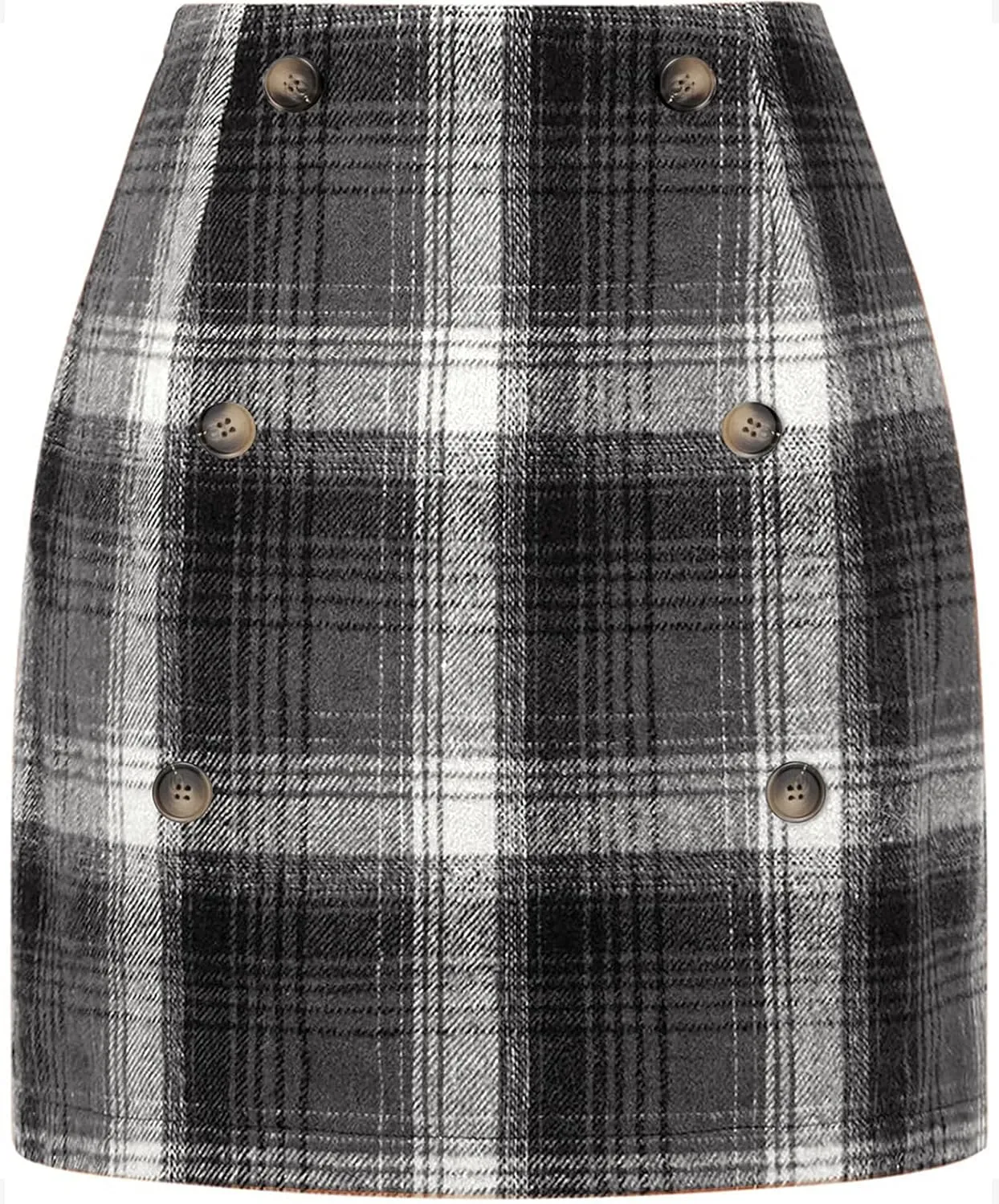 Rooscier Women's Wool Plaid High Waist Skirt Bodycon Pencil Zipper Back Mini Skirts