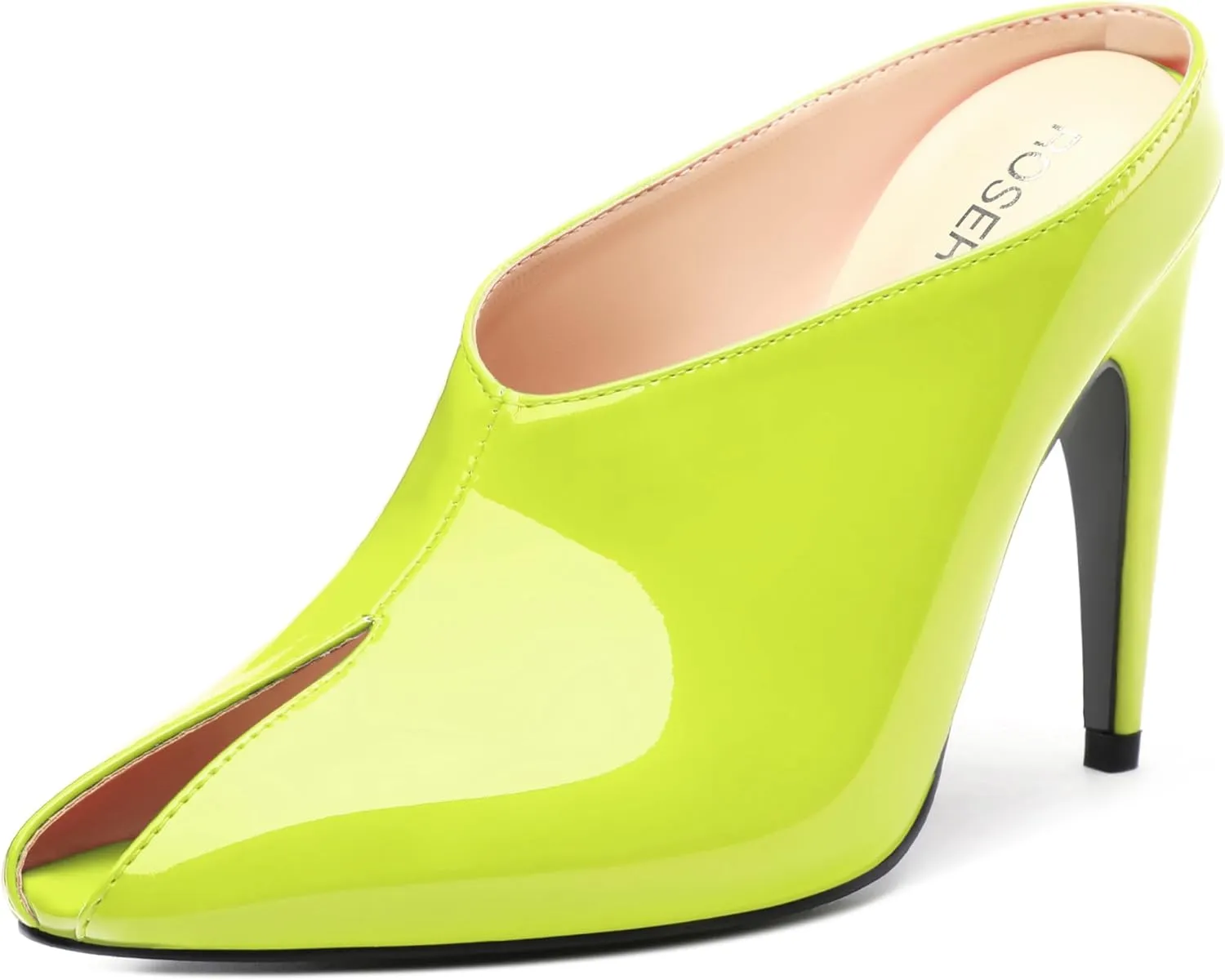 ROSERWISH Heeled Mules for Woman High Heel Mules Slip on Casual Slide Mules Square Toe Stiletto Heels Patent Comfortable Fashion Dress Shoes