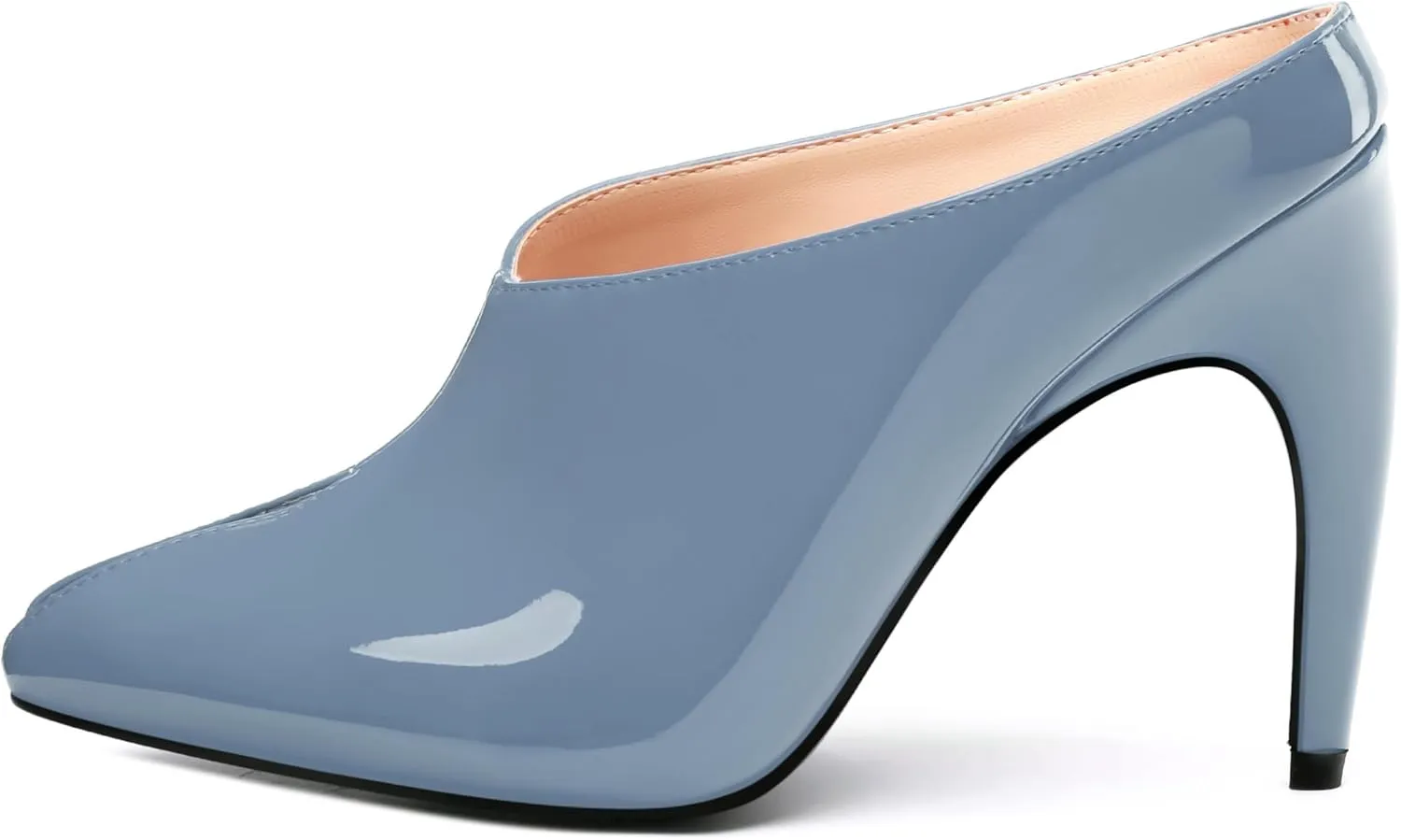 ROSERWISH Heeled Mules for Woman High Heel Mules Slip on Casual Slide Mules Square Toe Stiletto Heels Patent Comfortable Fashion Dress Shoes