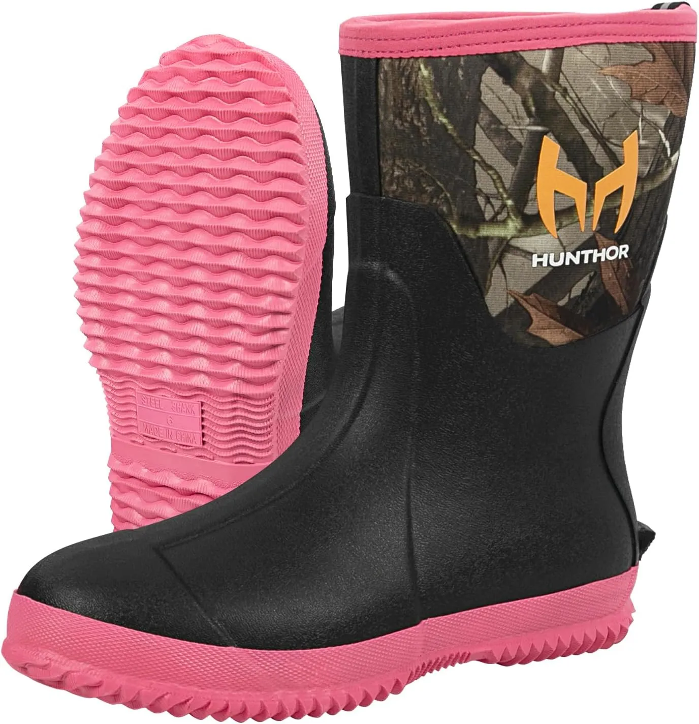 Rubber Boots for Women, 5mm Neoprene Insulated Waterproof Rain Boots with Steel Shank, Mid Calf Hunting Shoes for Faming Gardening Mud Work (Size 5-11)