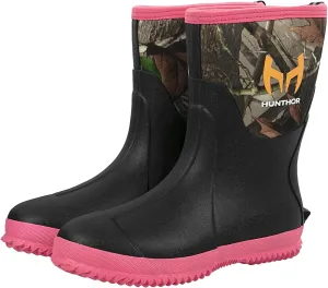 Rubber Boots for Women, 5mm Neoprene Insulated Waterproof Rain Boots with Steel Shank, Mid Calf Hunting Shoes for Faming Gardening Mud Work (Size 5-11)