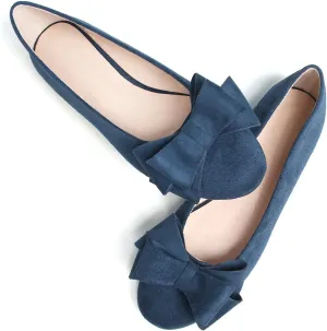 SAILING LU Women's Round Toe Ballerina Shoes Cute Bow Flats Comfortable Soft Suede Slip-ons Solid Color Office Lady Walking Loafers