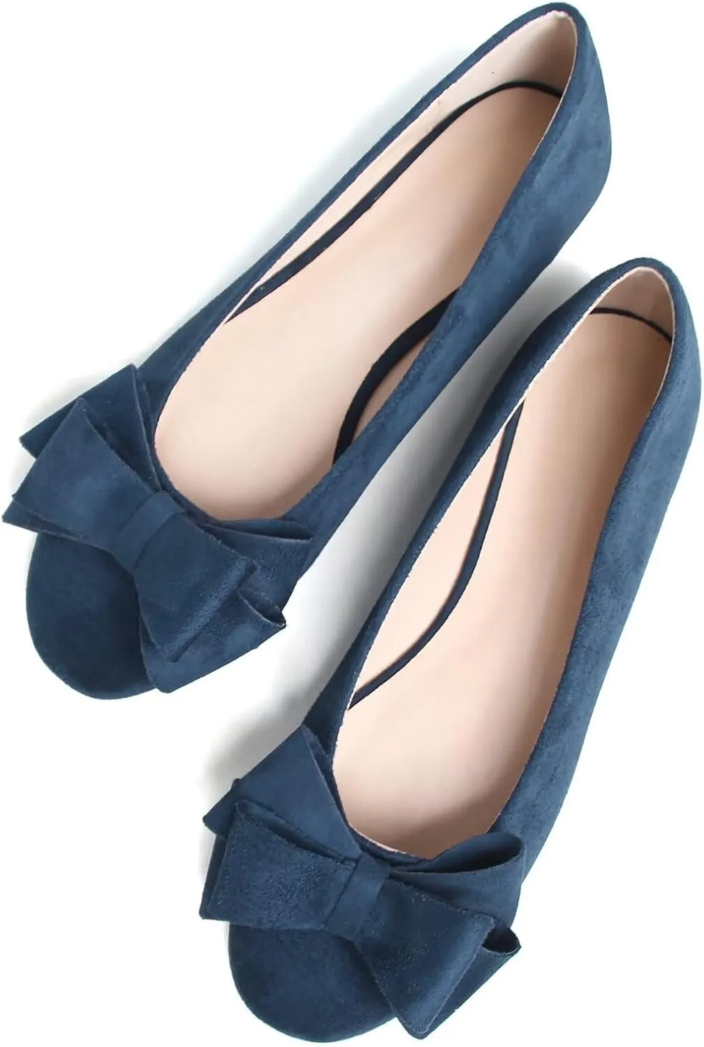 SAILING LU Women's Round Toe Ballerina Shoes Cute Bow Flats Comfortable Soft Suede Slip-ons Solid Color Office Lady Walking Loafers