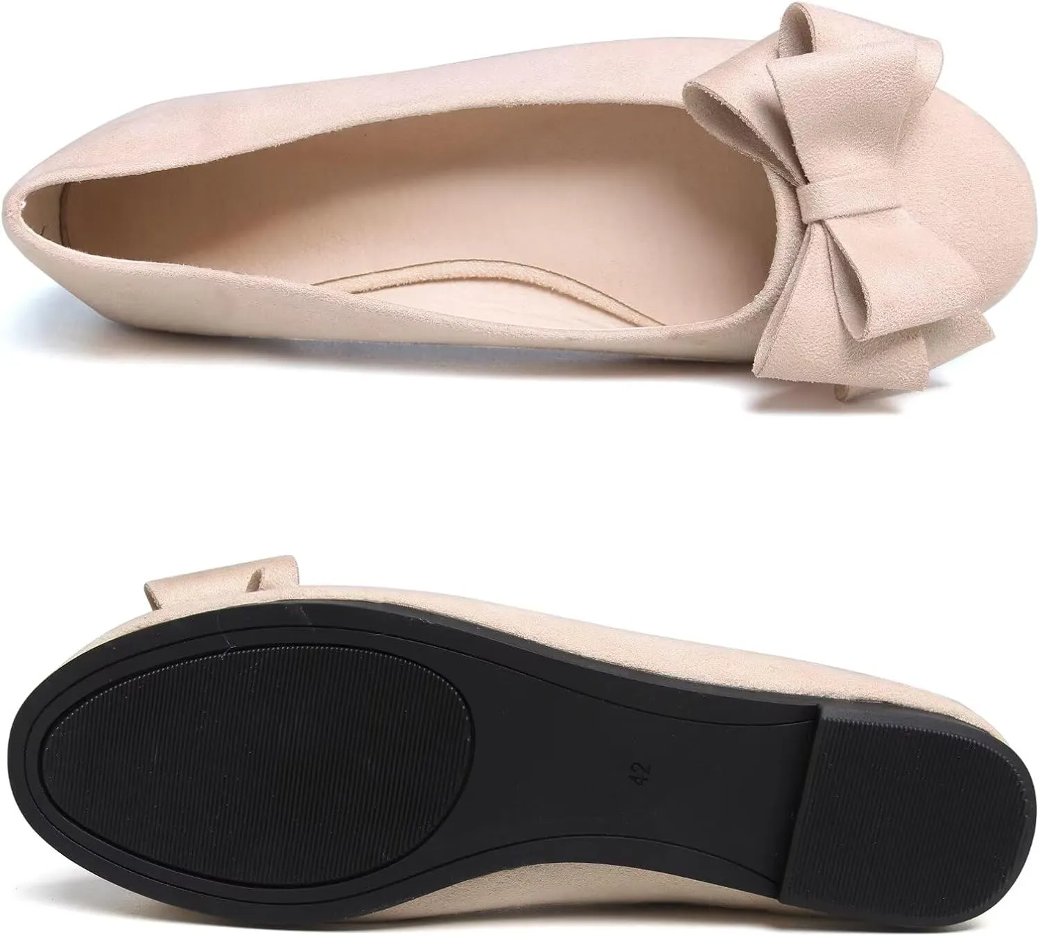 SAILING LU Women's Round Toe Ballerina Shoes Cute Bow Flats Comfortable Soft Suede Slip-ons Solid Color Office Lady Walking Loafers
