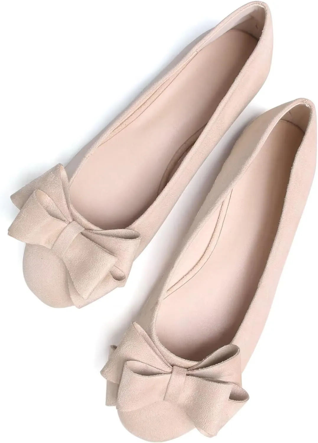 SAILING LU Women's Round Toe Ballerina Shoes Cute Bow Flats Comfortable Soft Suede Slip-ons Solid Color Office Lady Walking Loafers