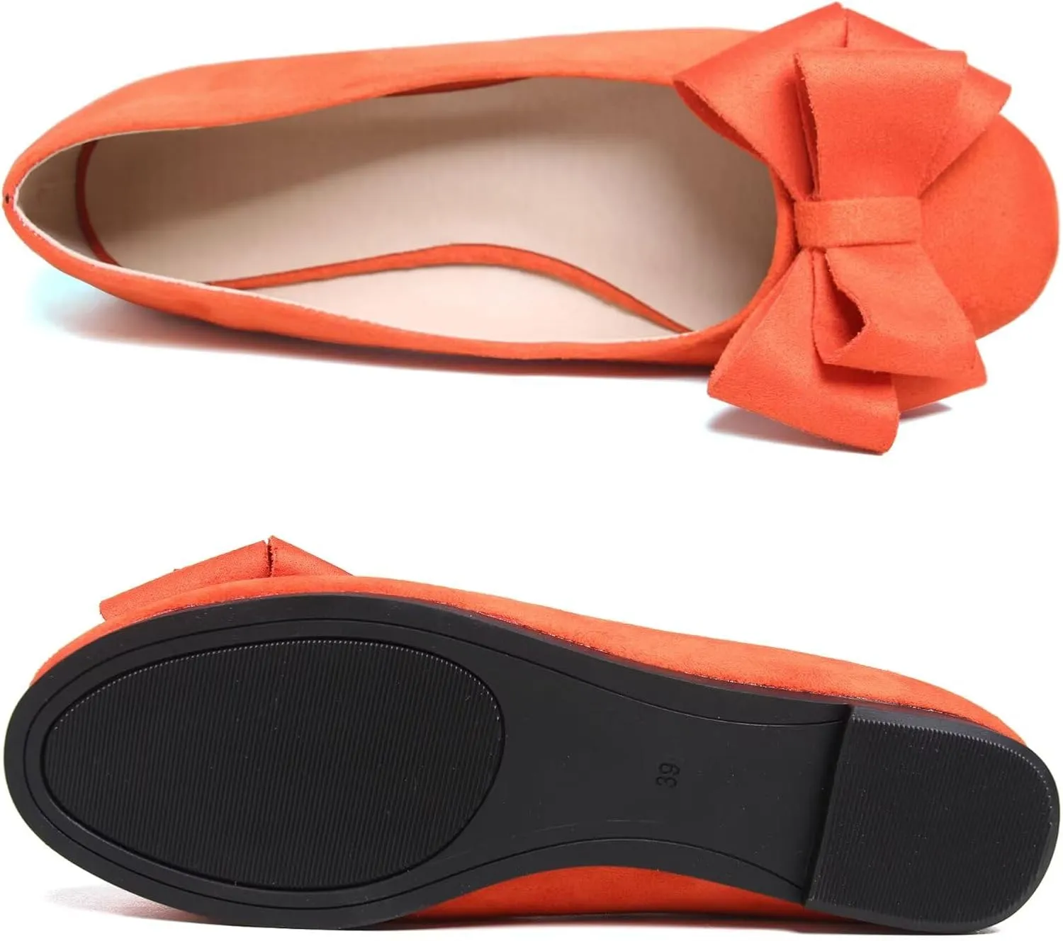 SAILING LU Women's Round Toe Ballerina Shoes Cute Bow Flats Comfortable Soft Suede Slip-ons Solid Color Office Lady Walking Loafers