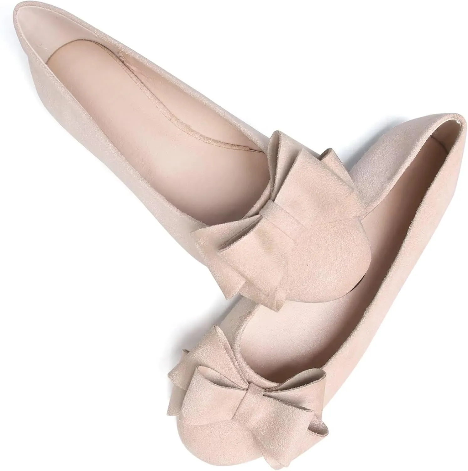 SAILING LU Women's Round Toe Ballerina Shoes Cute Bow Flats Comfortable Soft Suede Slip-ons Solid Color Office Lady Walking Loafers