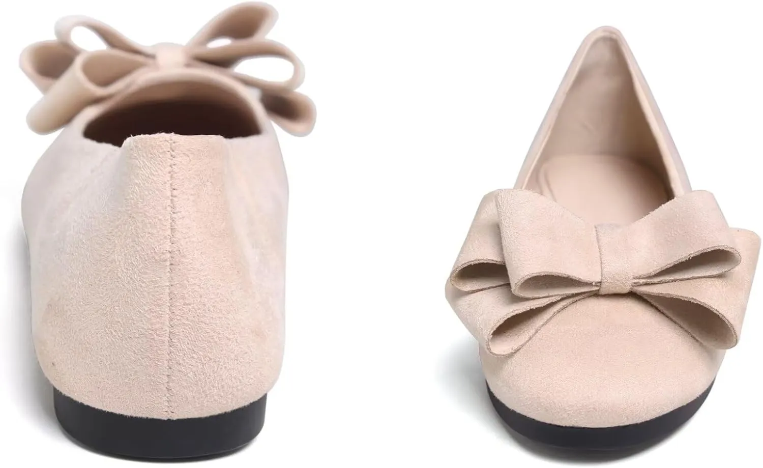 SAILING LU Women's Round Toe Ballerina Shoes Cute Bow Flats Comfortable Soft Suede Slip-ons Solid Color Office Lady Walking Loafers
