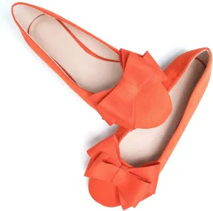 SAILING LU Women's Round Toe Ballerina Shoes Cute Bow Flats Comfortable Soft Suede Slip-ons Solid Color Office Lady Walking Loafers