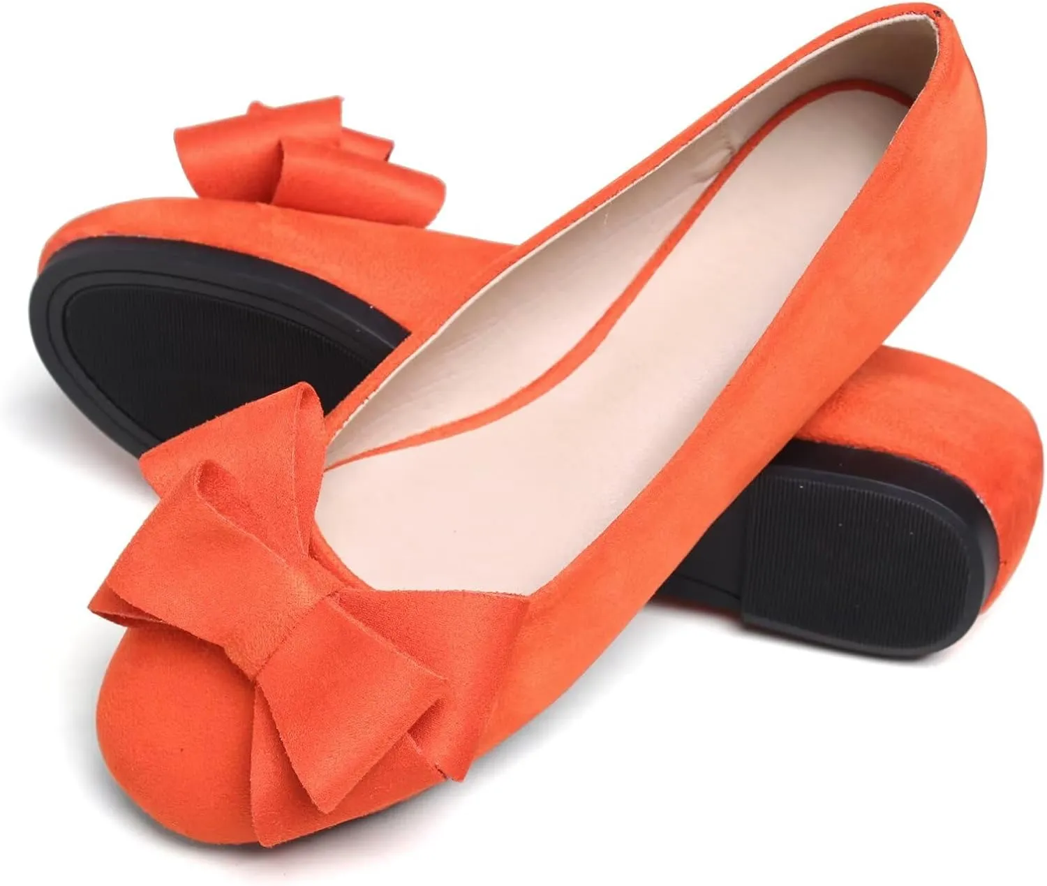 SAILING LU Women's Round Toe Ballerina Shoes Cute Bow Flats Comfortable Soft Suede Slip-ons Solid Color Office Lady Walking Loafers
