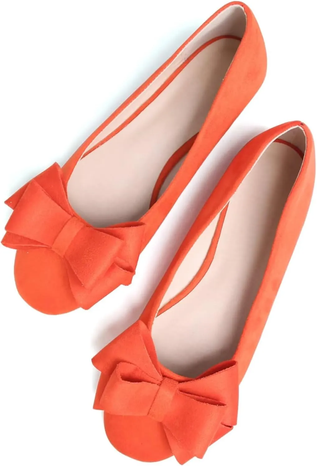 SAILING LU Women's Round Toe Ballerina Shoes Cute Bow Flats Comfortable Soft Suede Slip-ons Solid Color Office Lady Walking Loafers