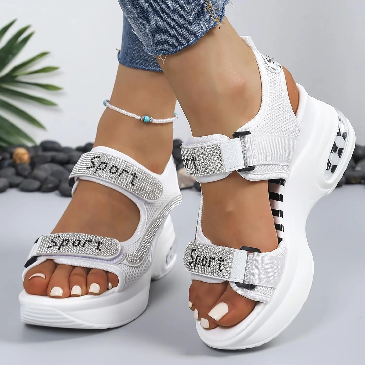 Sandals for Women Summer Beach Slides Adjustable Buckle Ankle Strap Cork Heeled Wedges Casual Dress Shoes