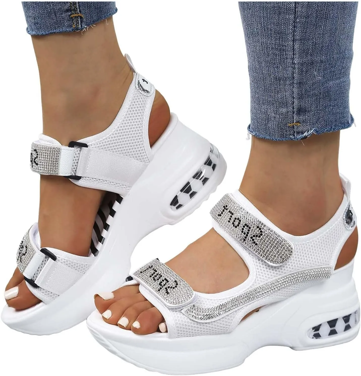 Sandals for Women Summer Beach Slides Adjustable Buckle Ankle Strap Cork Heeled Wedges Casual Dress Shoes
