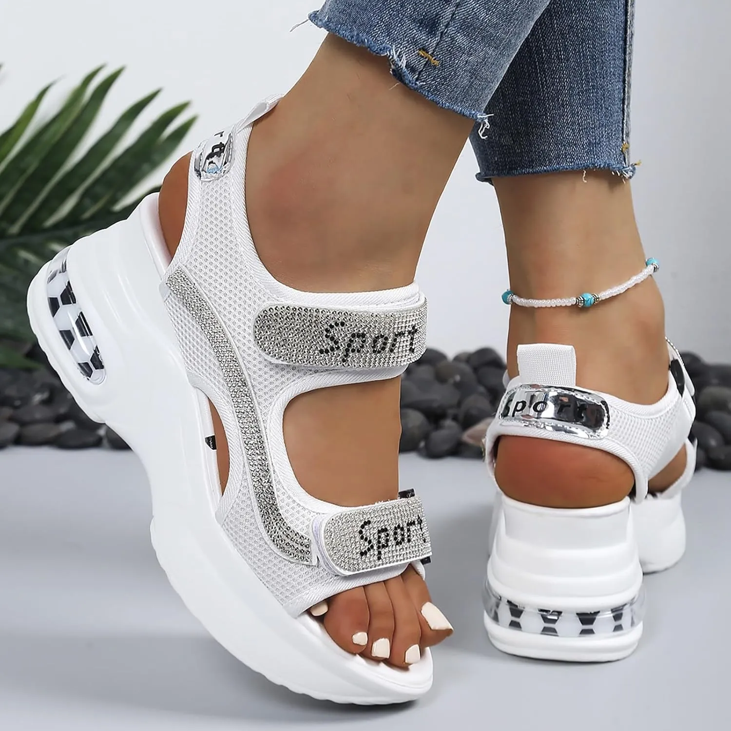 Sandals for Women Summer Beach Slides Adjustable Buckle Ankle Strap Cork Heeled Wedges Casual Dress Shoes