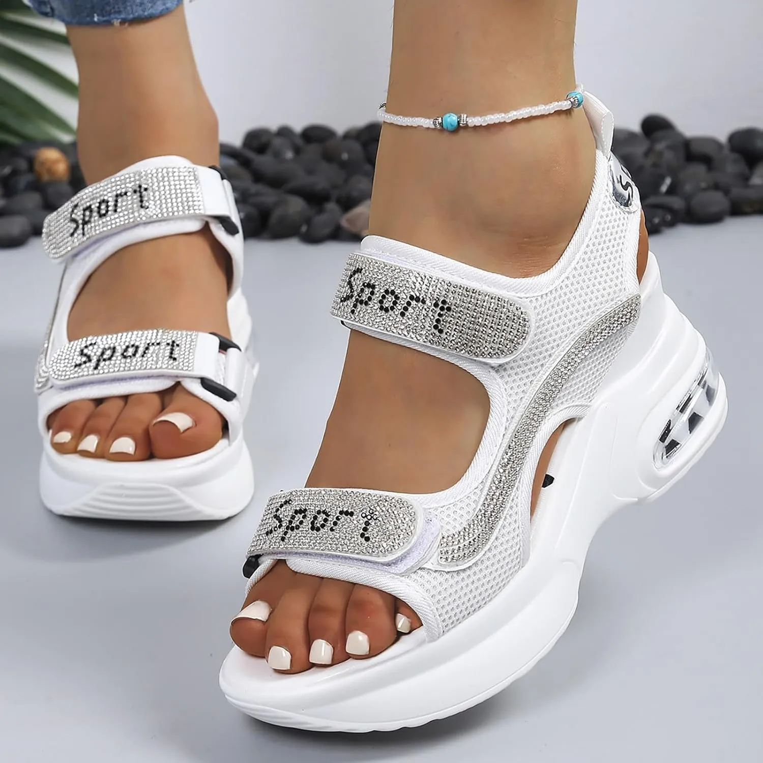 Sandals for Women Summer Beach Slides Adjustable Buckle Ankle Strap Cork Heeled Wedges Casual Dress Shoes