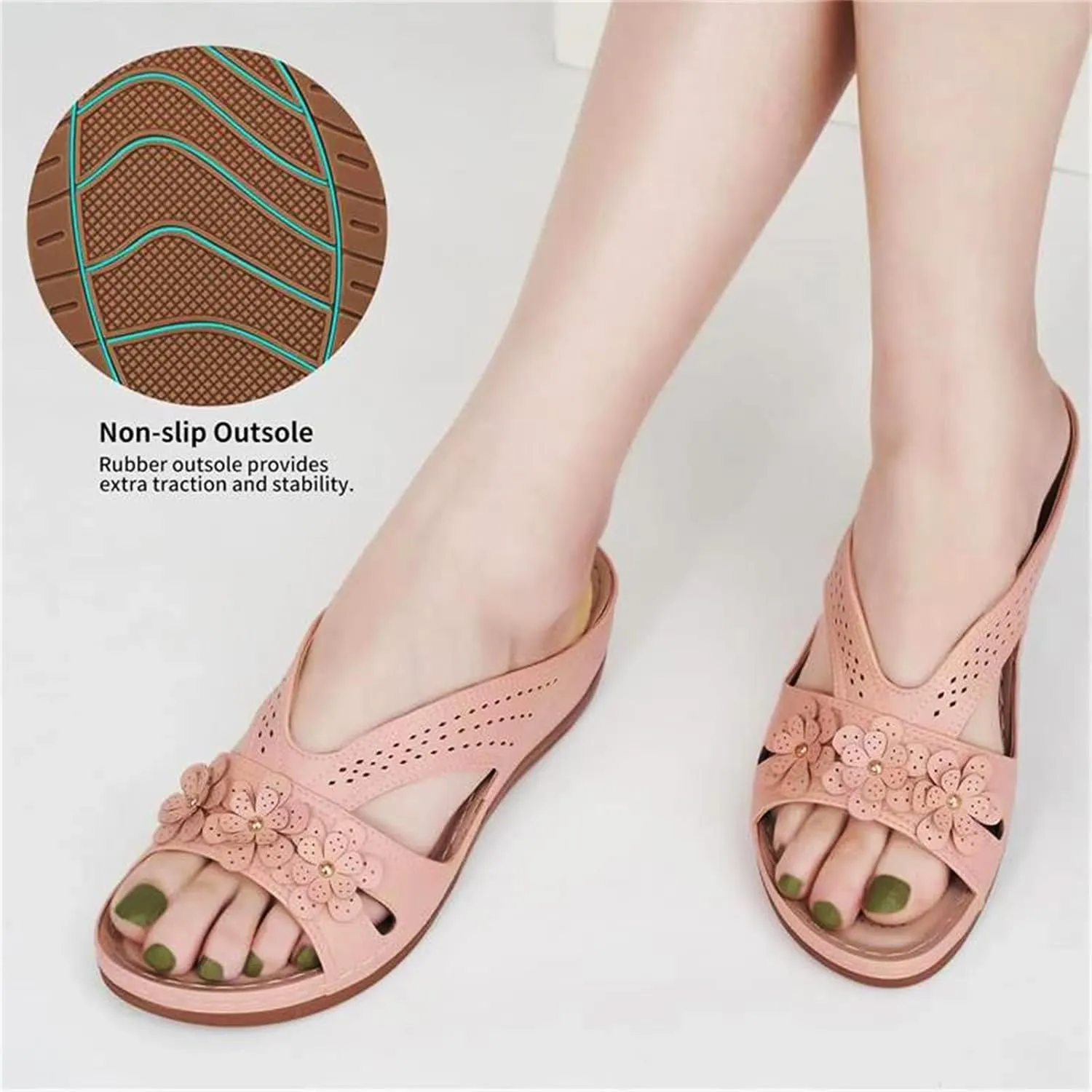 Sandals for Women Wedge Shoes Slip On Dressy Summer Comfortable Slides Arch Support with Flowers Sandal Casual Comfort Lightweight Cross Strap Sandals-Shock Platform Fishmouth Slippers