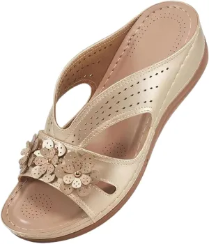 Sandals for Women Wedge Shoes Slip On Dressy Summer Comfortable Slides Arch Support with Flowers Sandal Casual Comfort Lightweight Cross Strap Sandals-Shock Platform Fishmouth Slippers