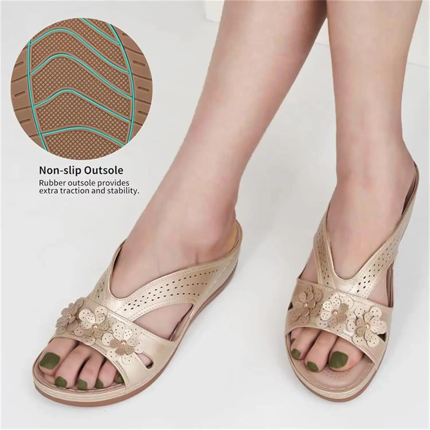Sandals for Women Wedge Shoes Slip On Dressy Summer Comfortable Slides Arch Support with Flowers Sandal Casual Comfort Lightweight Cross Strap Sandals-Shock Platform Fishmouth Slippers