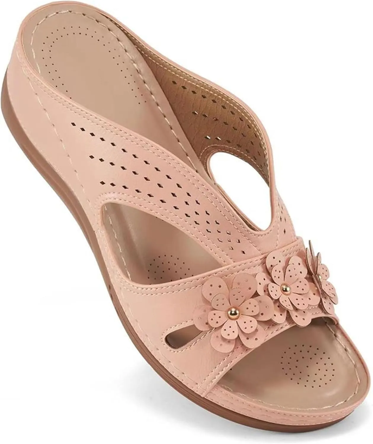 Sandals for Women Wedge Shoes Slip On Dressy Summer Comfortable Slides Arch Support with Flowers Sandal Casual Comfort Lightweight Cross Strap Sandals-Shock Platform Fishmouth Slippers