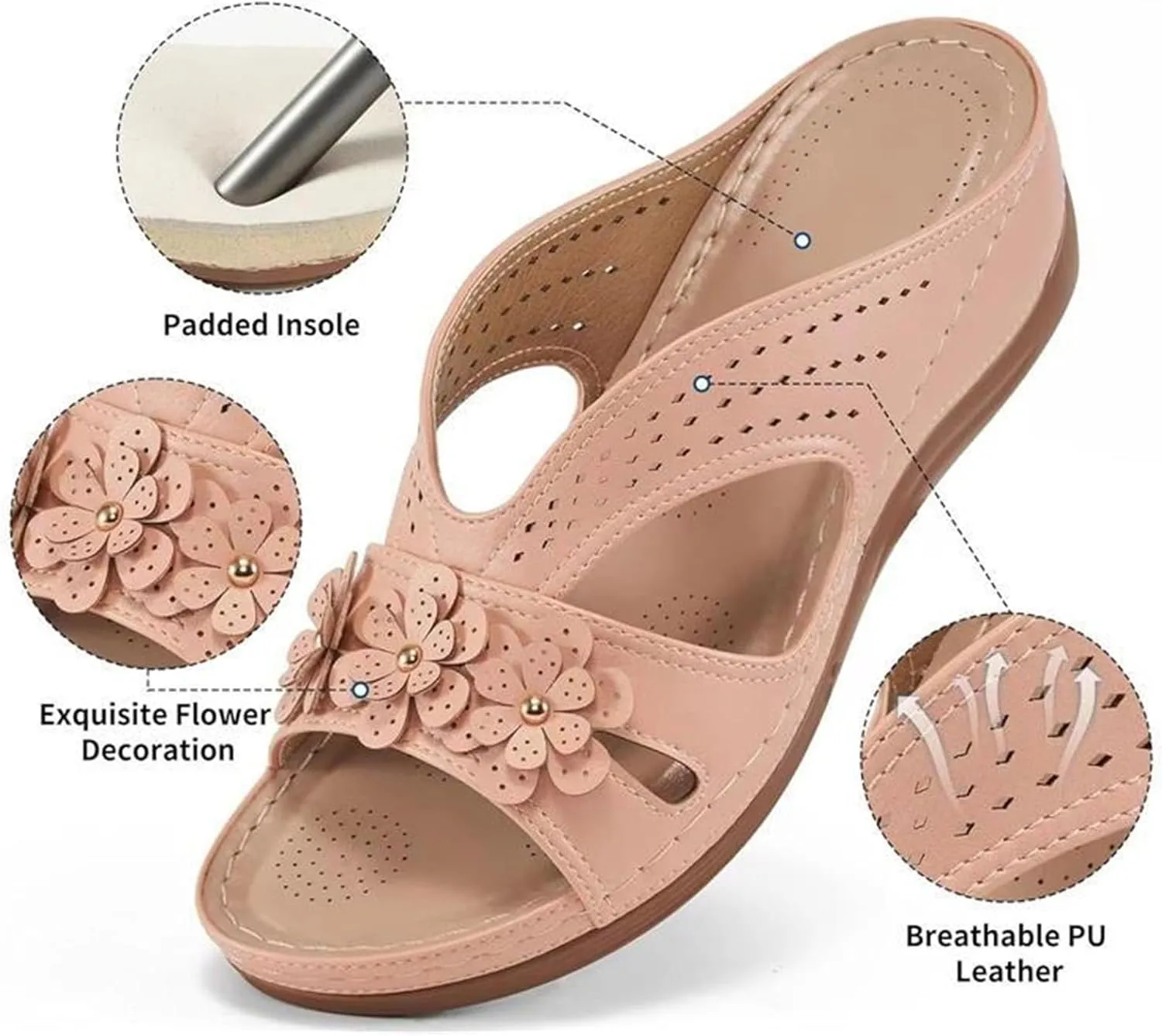 Sandals for Women Wedge Shoes Slip On Dressy Summer Comfortable Slides Arch Support with Flowers Sandal Casual Comfort Lightweight Cross Strap Sandals-Shock Platform Fishmouth Slippers