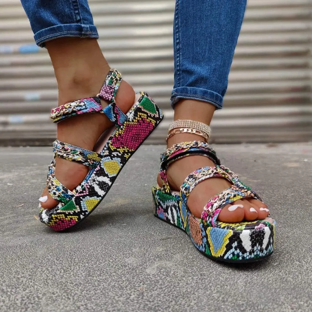 Sandals for Women Wide Width,Open Toe Ankle Strap Wedges Sandal Sexy Snakeskin Flatform Sandals Slingbacks Heeled Sandals