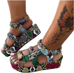 Sandals for Women Wide Width,Open Toe Ankle Strap Wedges Sandal Sexy Snakeskin Flatform Sandals Slingbacks Heeled Sandals