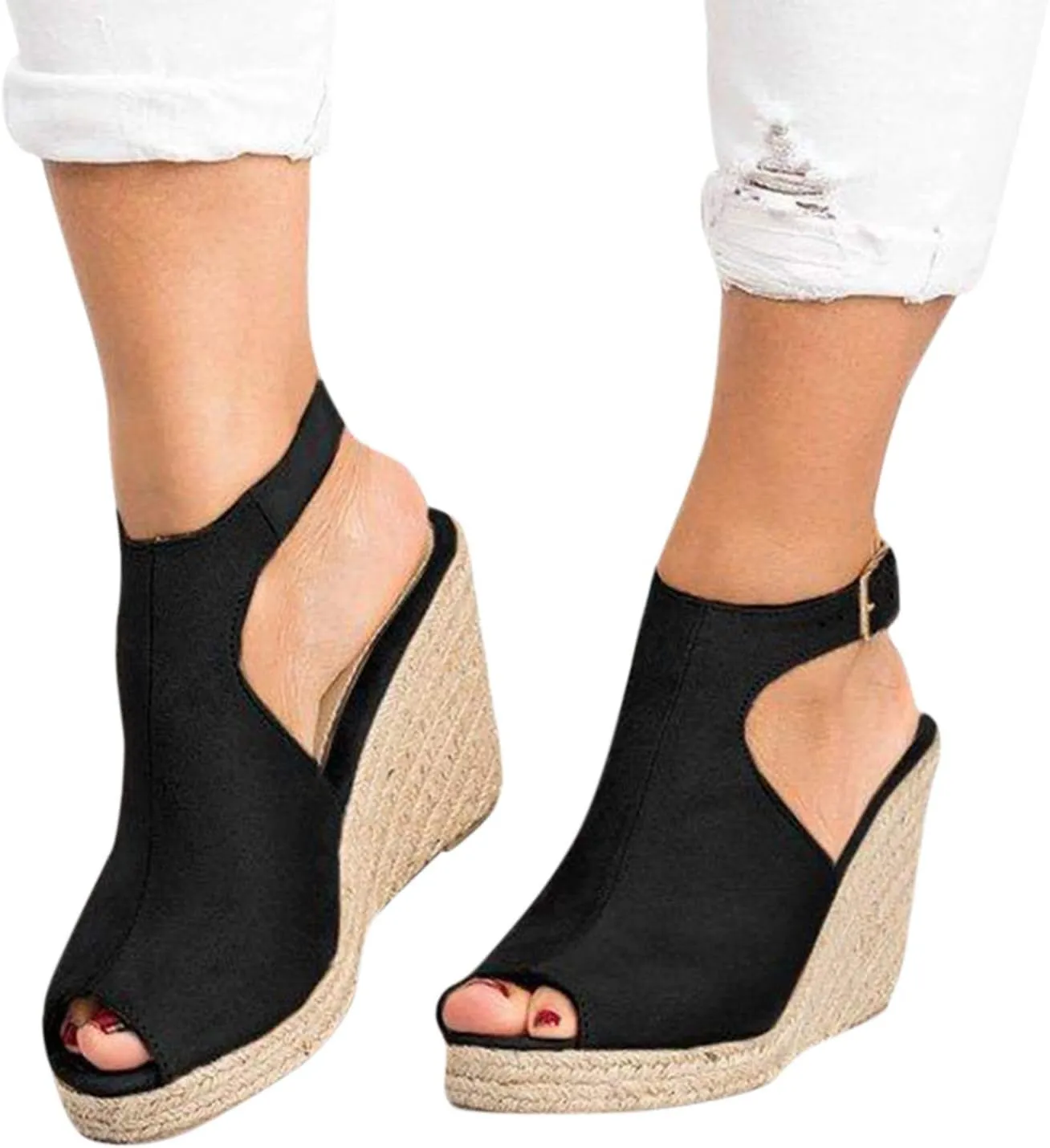 Sandals for Women Wide Width,Open Toe Ankle Strap Wedges Sandal Sexy Snakeskin Flatform Sandals Slingbacks Heeled Sandals