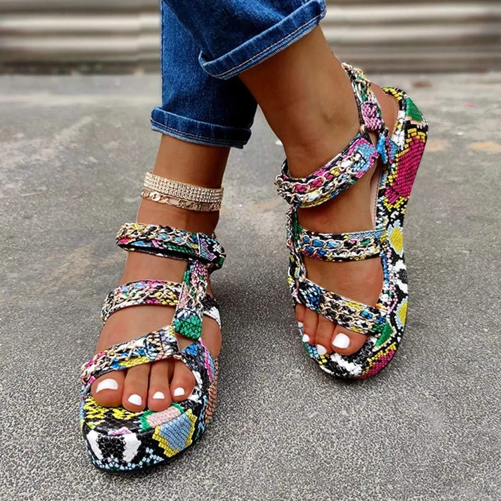 Sandals for Women Wide Width,Open Toe Ankle Strap Wedges Sandal Sexy Snakeskin Flatform Sandals Slingbacks Heeled Sandals