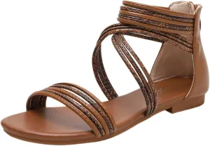 Sandals Women Dressy Summer Flat Strappy Cute Casual Beach Shoes Elastic String Thong Ankle Strap Flip Flops Gladiator Shoes Black Girls Fisherman Cross 2025