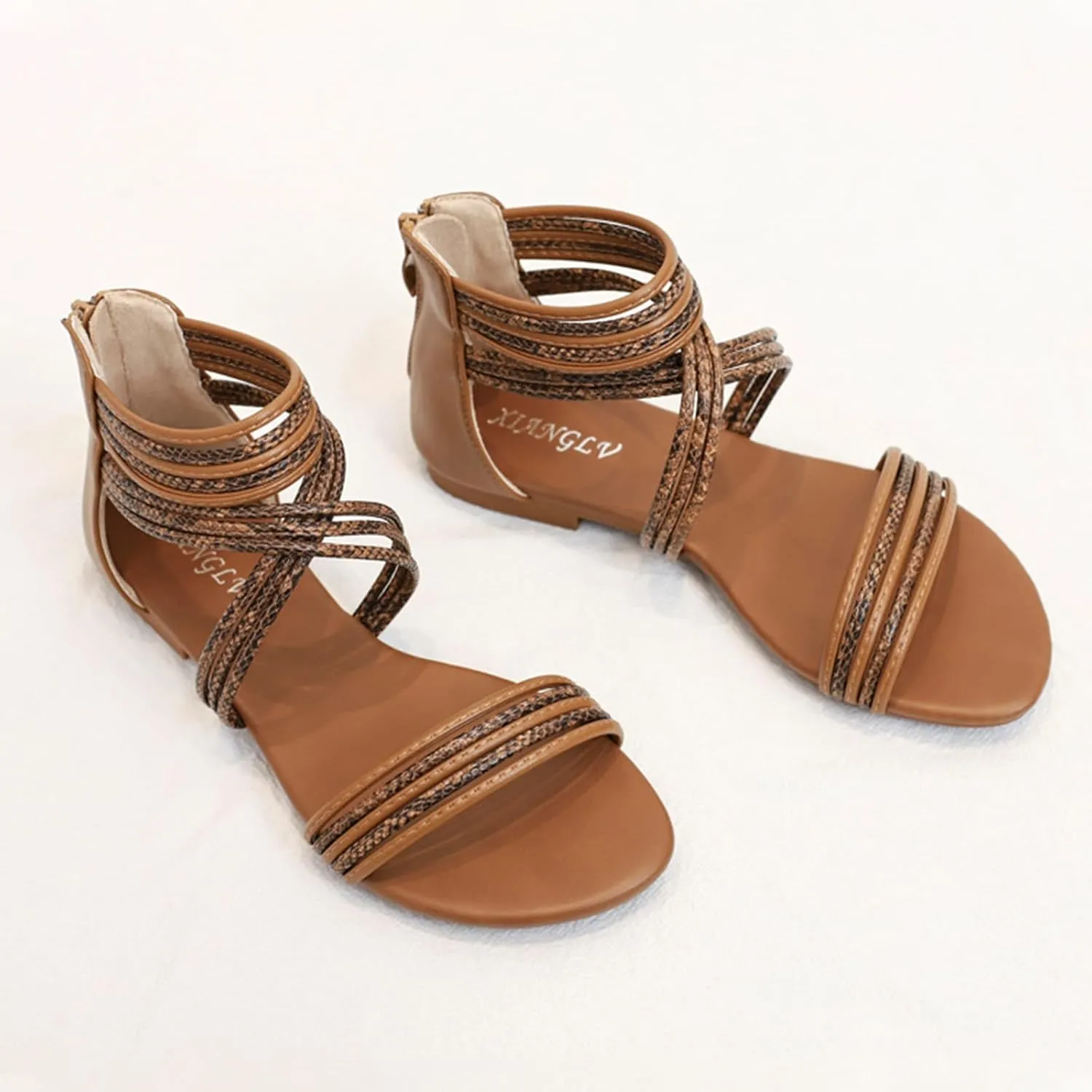 Sandals Women Dressy Summer Flat Strappy Cute Casual Beach Shoes Elastic String Thong Ankle Strap Flip Flops Gladiator Shoes Black Girls Fisherman Cross 2025